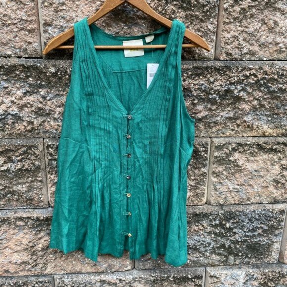 Anthropologie Maeve Pleated Sleeveless Green Blouse - Small - Picture 3 of 5